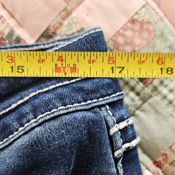 BAMBOO Women's Dark Blue Boot Cut/Flare DistressedJeans - Picture 11 of 13